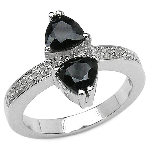 1.61 Carat Genuine Black Sapphire & White Topaz .925 Sterling Silver