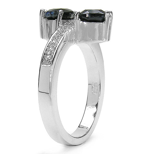 1.61 Carat Genuine Black Sapphire & White Topaz .925 Sterling Silver