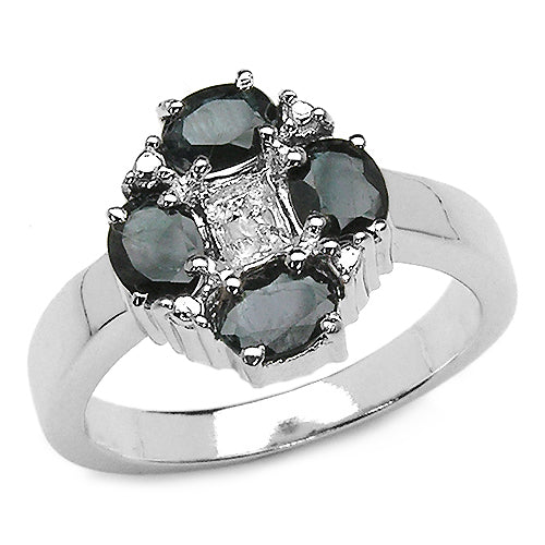 2.02 Carat Genuine Black Sapphire & White Topaz .925 Sterling Silver