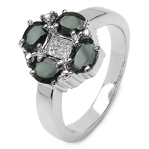 2.02 Carat Genuine Black Sapphire & White Topaz .925 Sterling Silver