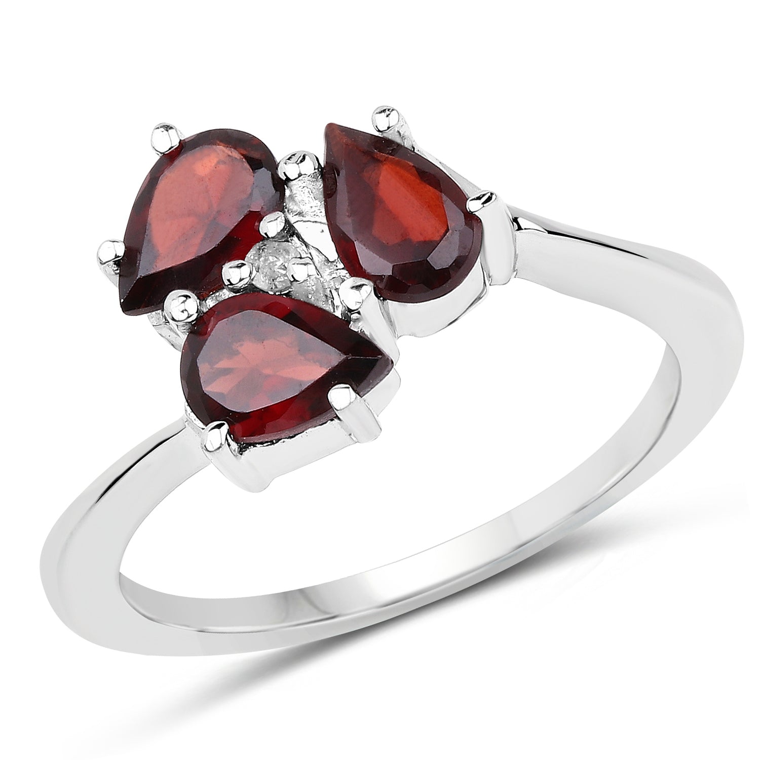 1.37 Carat Genuine Garnet and White Topaz .925 Sterling Silver Ring