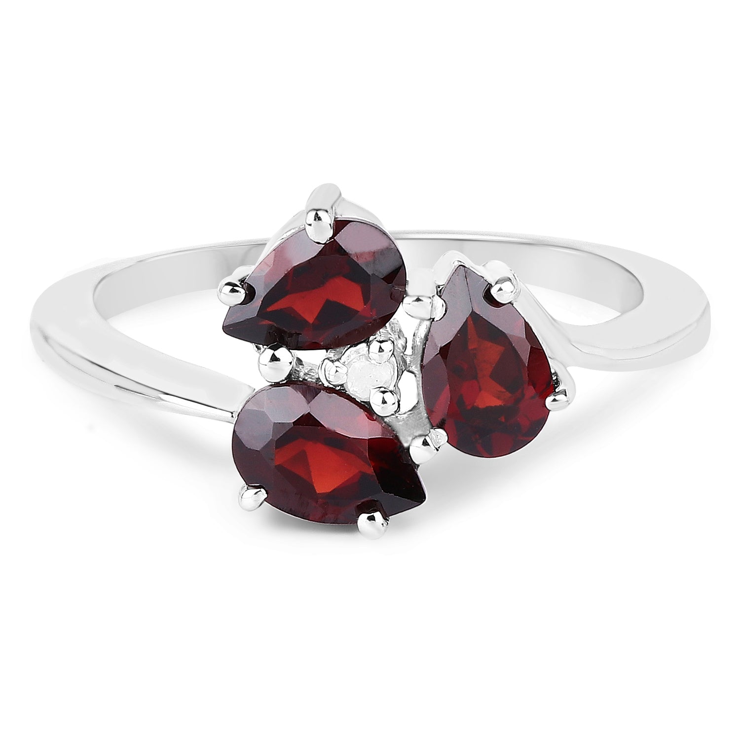 1.37 Carat Genuine Garnet and White Topaz .925 Sterling Silver Ring