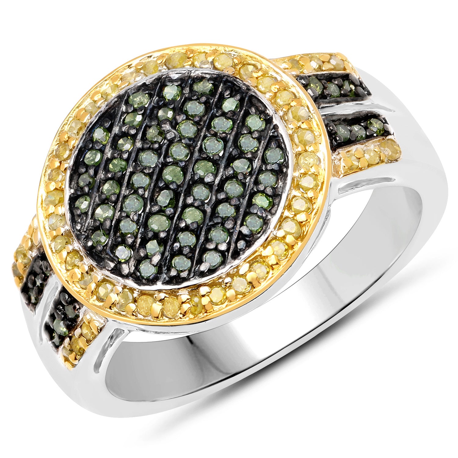 Genuine Green Diamond and Yellow Diamond .925 Sterling, 0.44 Carat