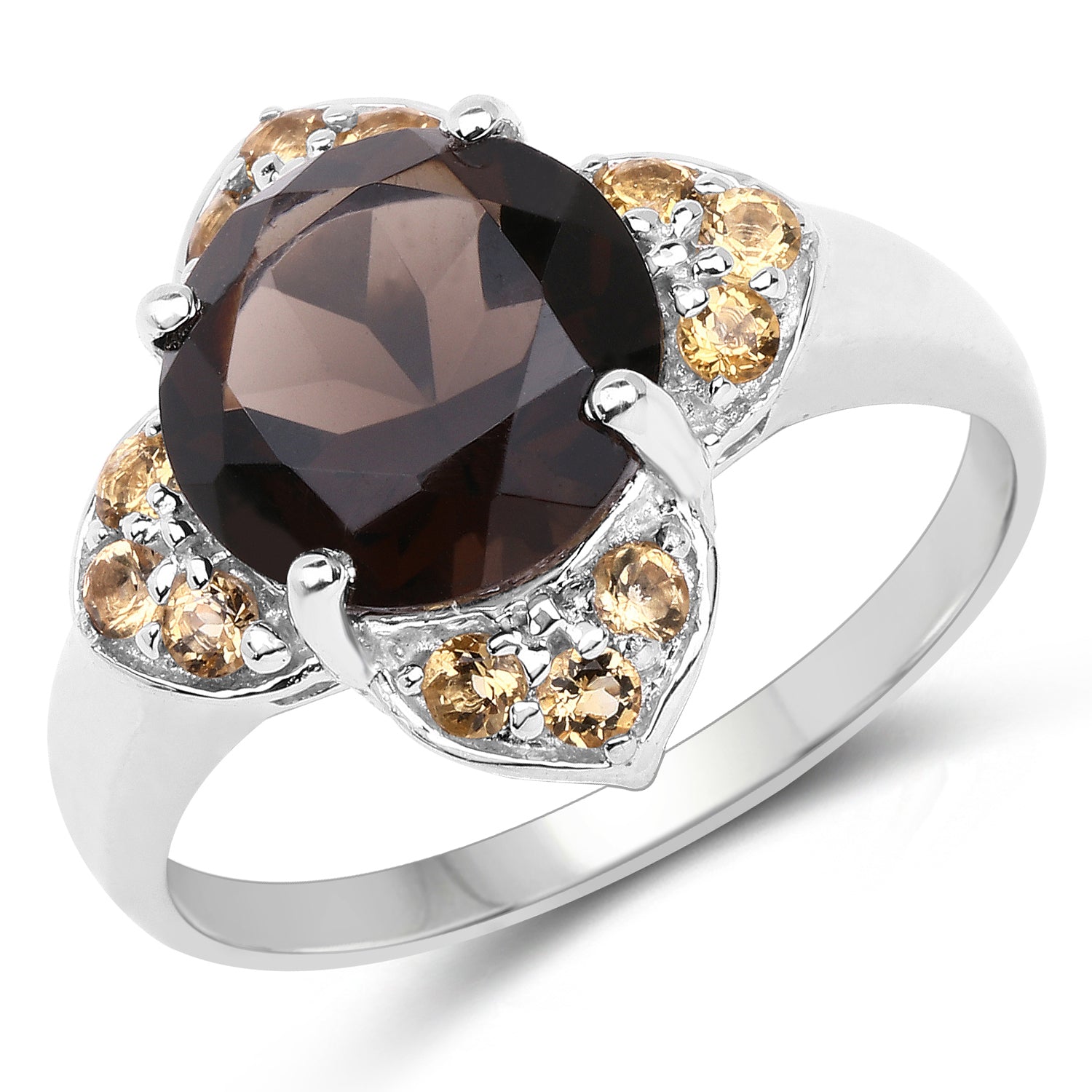 3.47 Carat Genuine Smoky Quartz and Citrine .925 Sterling Silver Ring