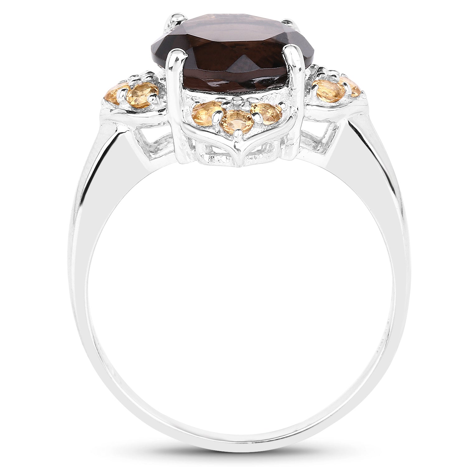 3.47 Carat Genuine Smoky Quartz and Citrine .925 Sterling Silver Ring