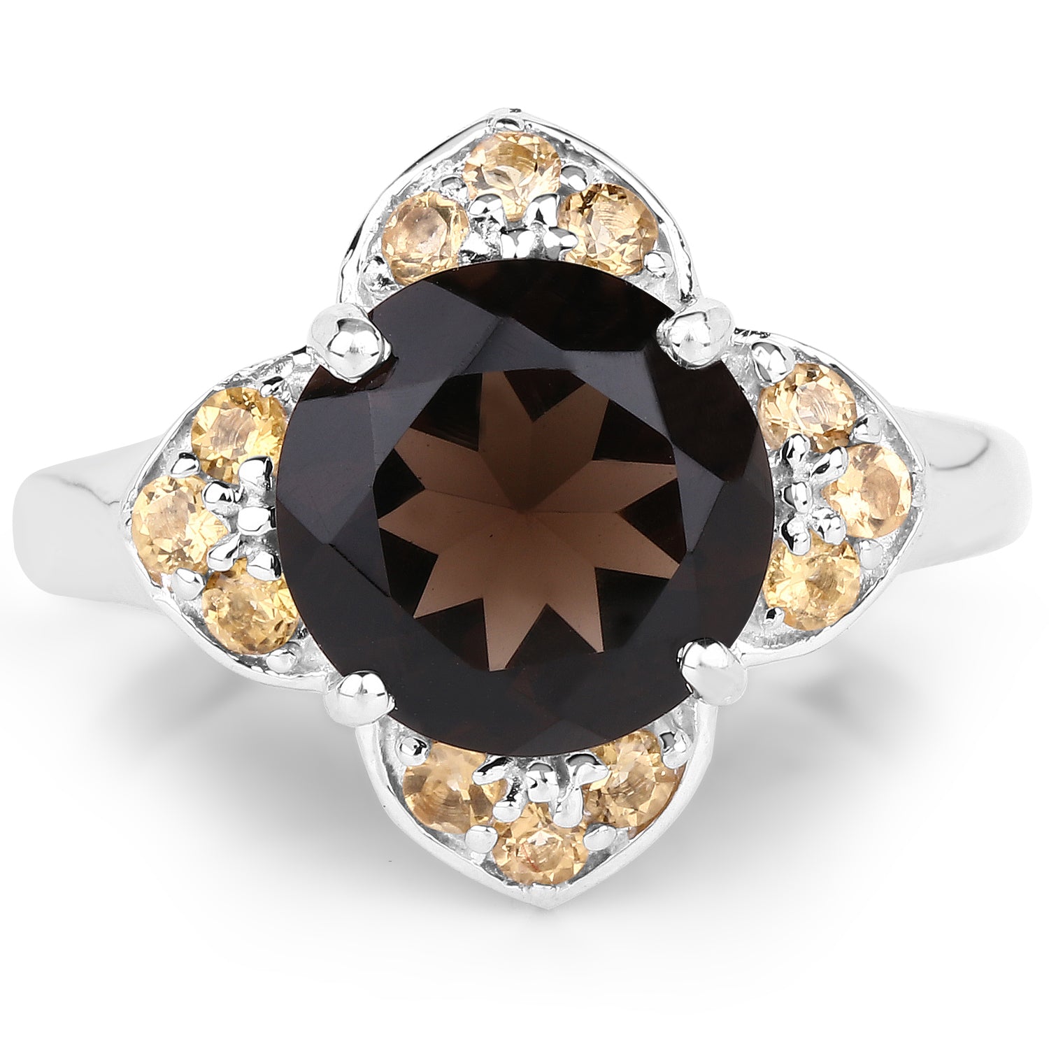 3.47 Carat Genuine Smoky Quartz and Citrine .925 Sterling Silver Ring