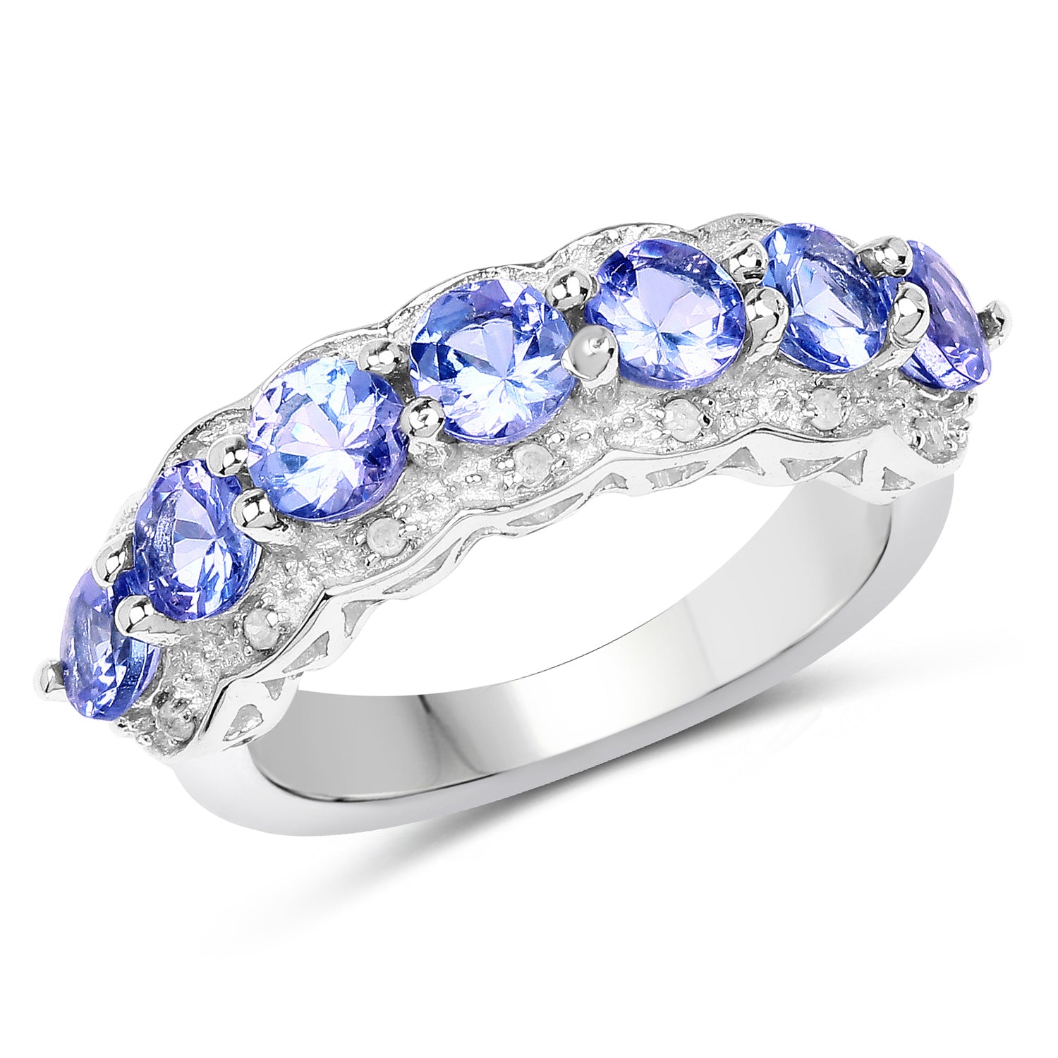 1.68 Carat Genuine Tanzanite and White Topaz .925 Sterling Silver Ring