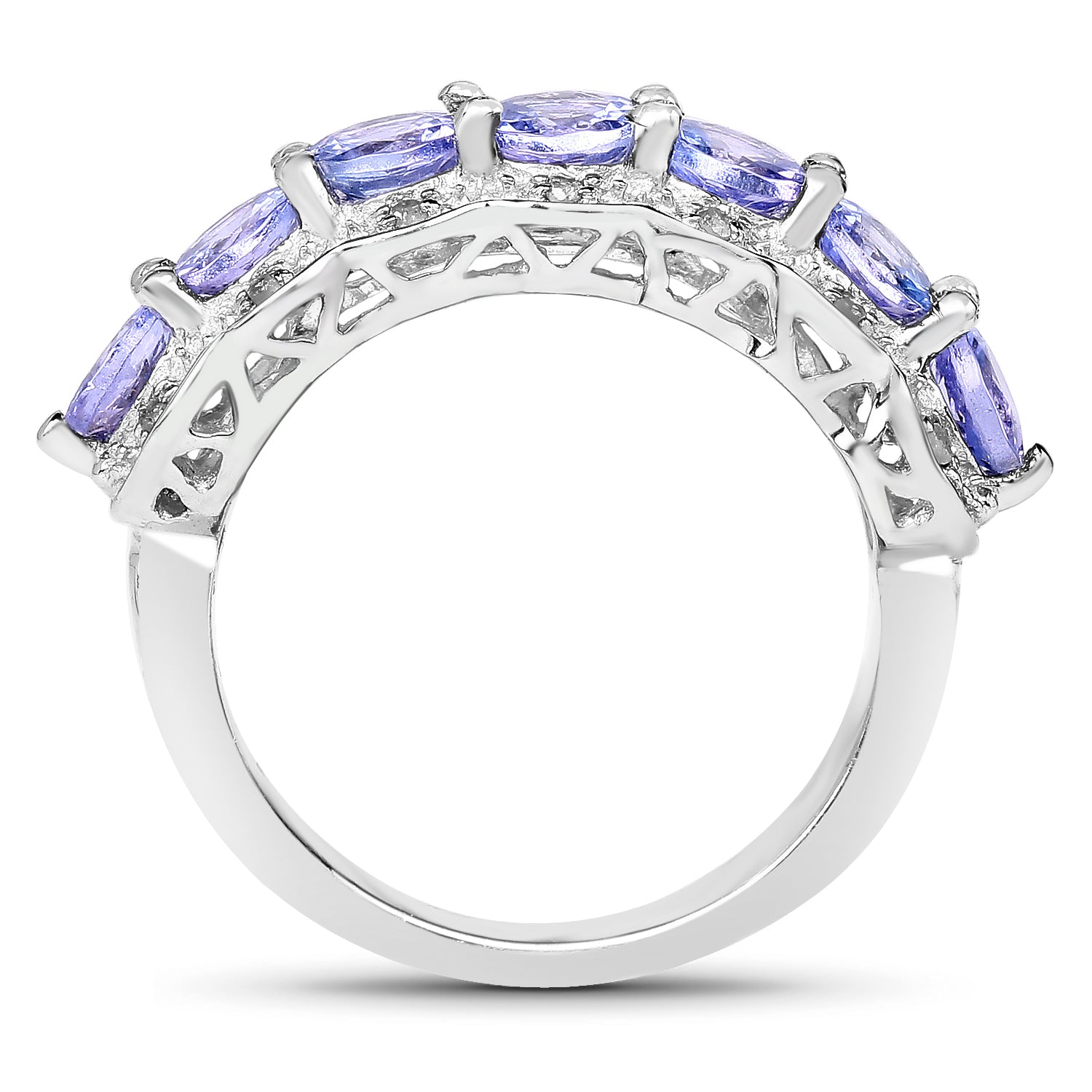 1.68 Carat Genuine Tanzanite and White Topaz .925 Sterling Silver Ring