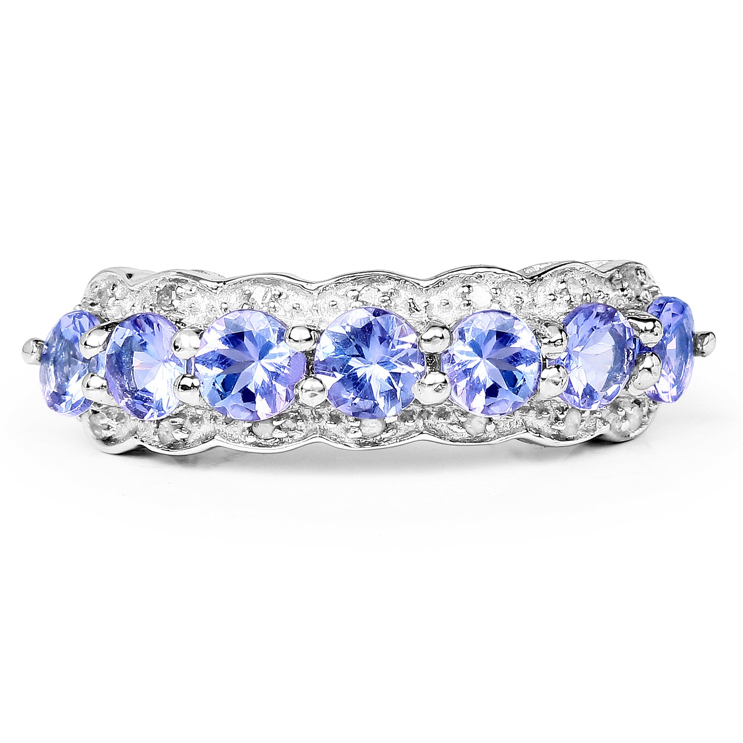 1.68 Carat Genuine Tanzanite and White Topaz .925 Sterling Silver Ring