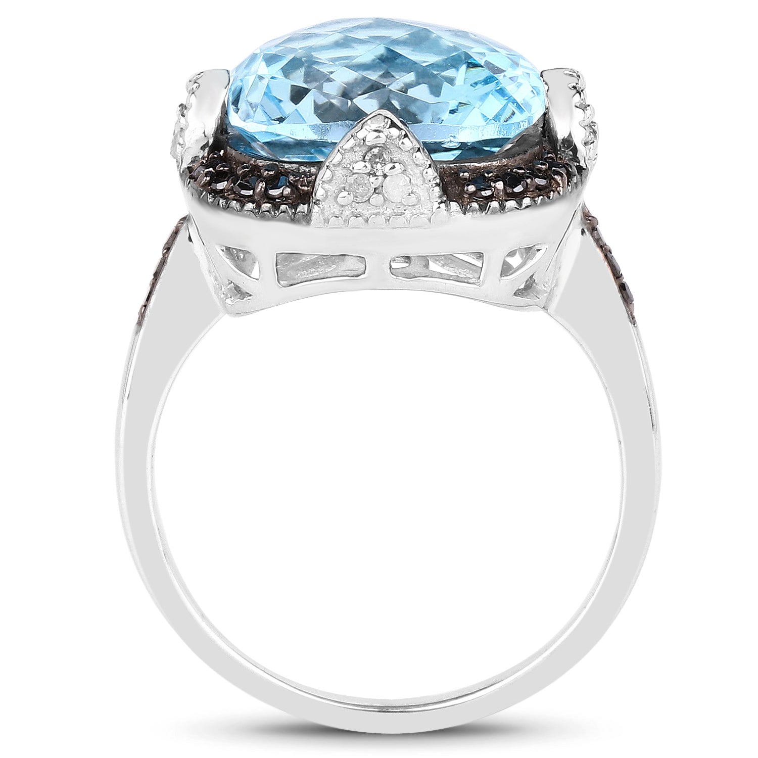 8.29 Carat Genuine Swiss Blue Topaz, Black Diamond & White Diamond