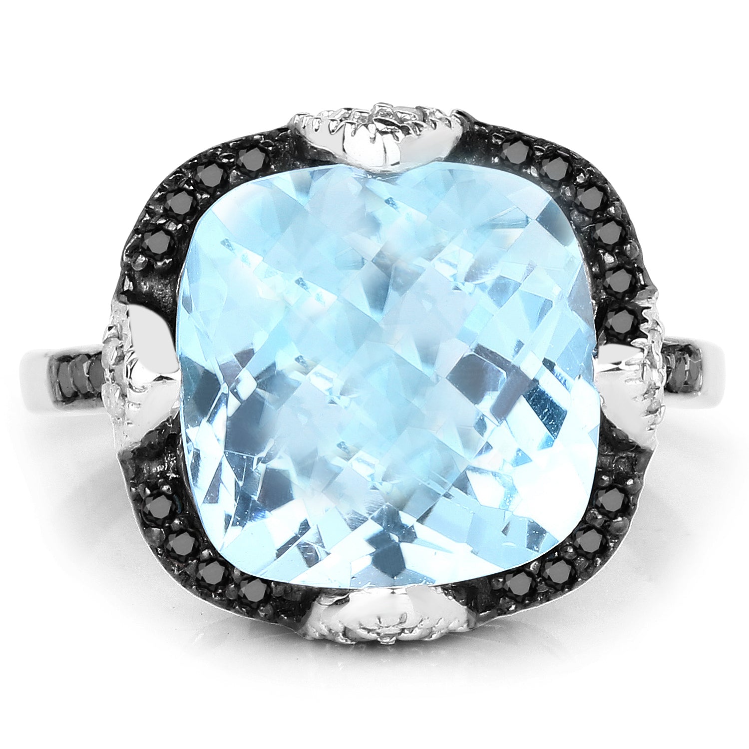 8.29 Carat Genuine Swiss Blue Topaz, Black Diamond & White Diamond