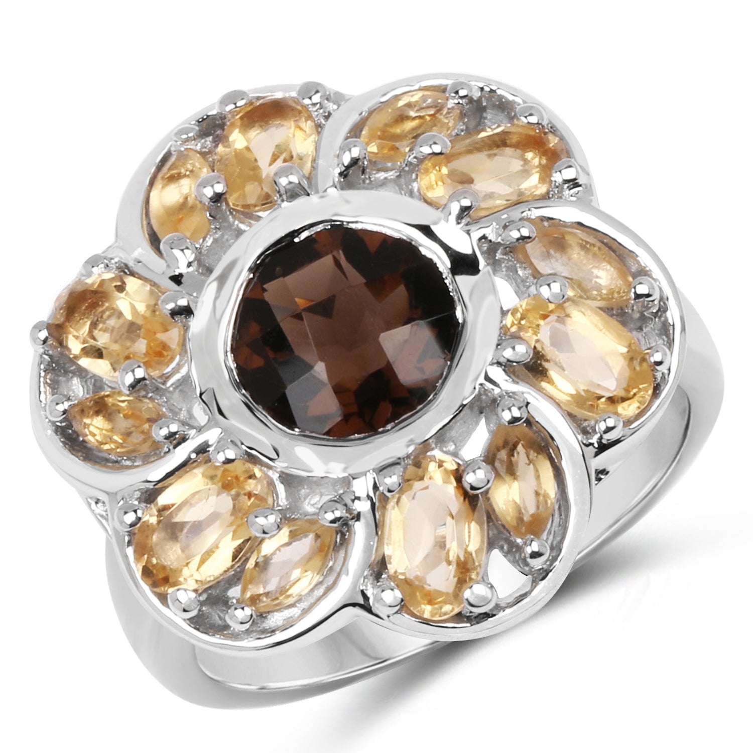 3.46 Carat Genuine Smoky Quartz & Citrine .925 Sterling Silver Ring