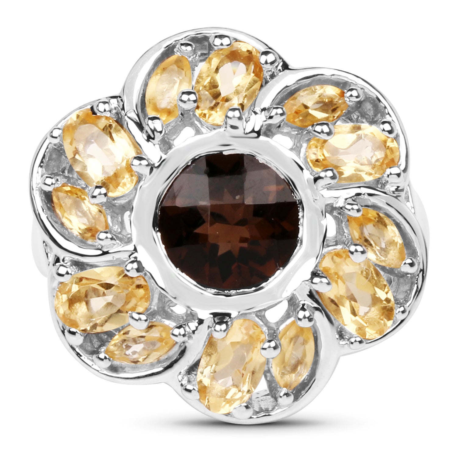 3.46 Carat Genuine Smoky Quartz & Citrine .925 Sterling Silver Ring