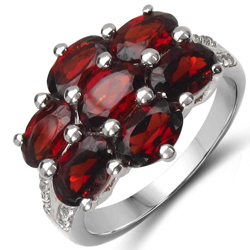 4.28 Carat Genuine Garnet & White Topaz .925 Sterling Silver Ring