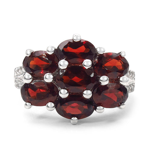 4.28 Carat Genuine Garnet & White Topaz .925 Sterling Silver Ring