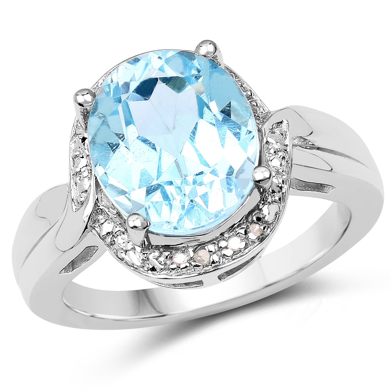 5.17 Carat Genuine Blue Topaz and White Diamond .925 Sterling Silver