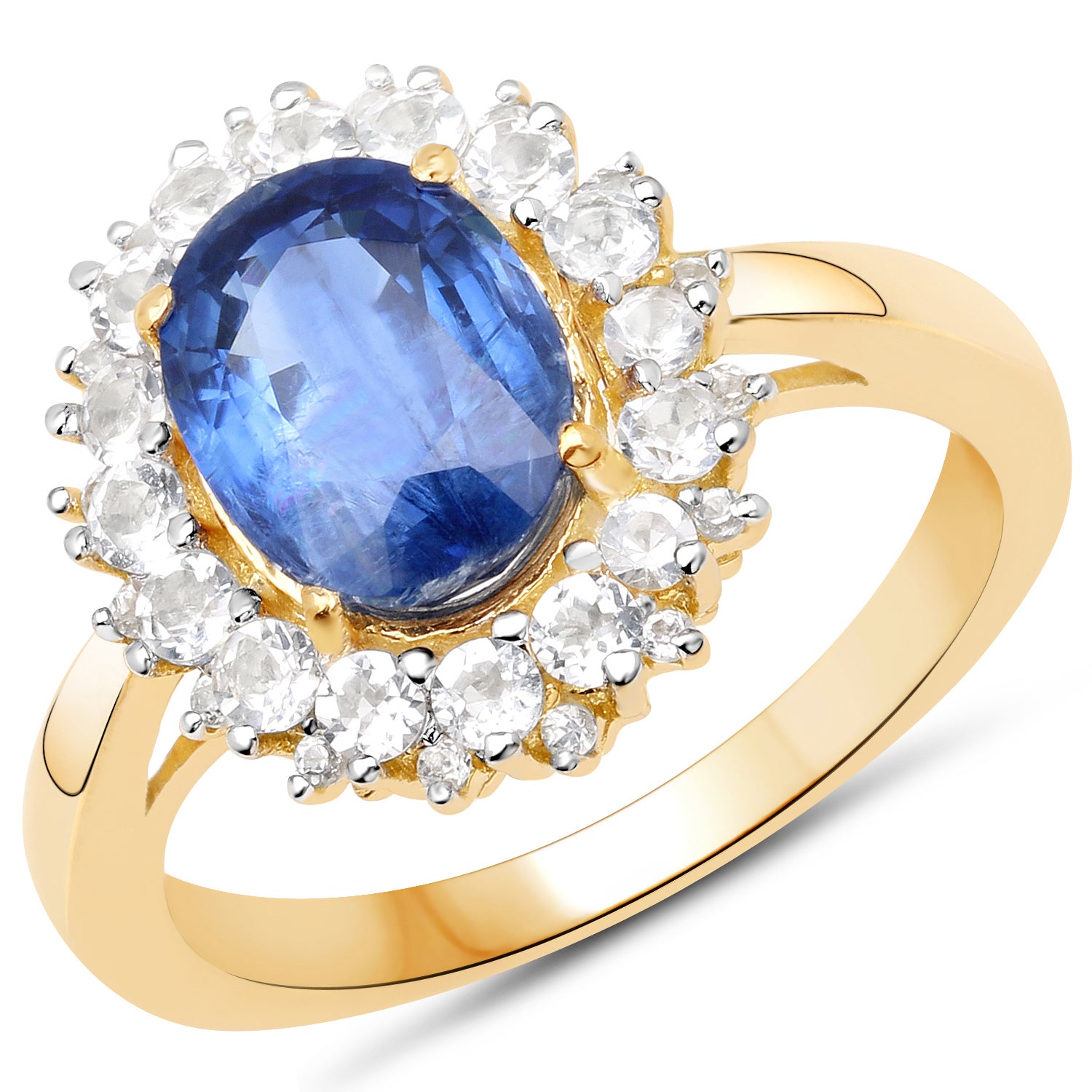 14K Yellow Gold Plated 2.94 Carat Genuine Kyanite and White Topaz .925