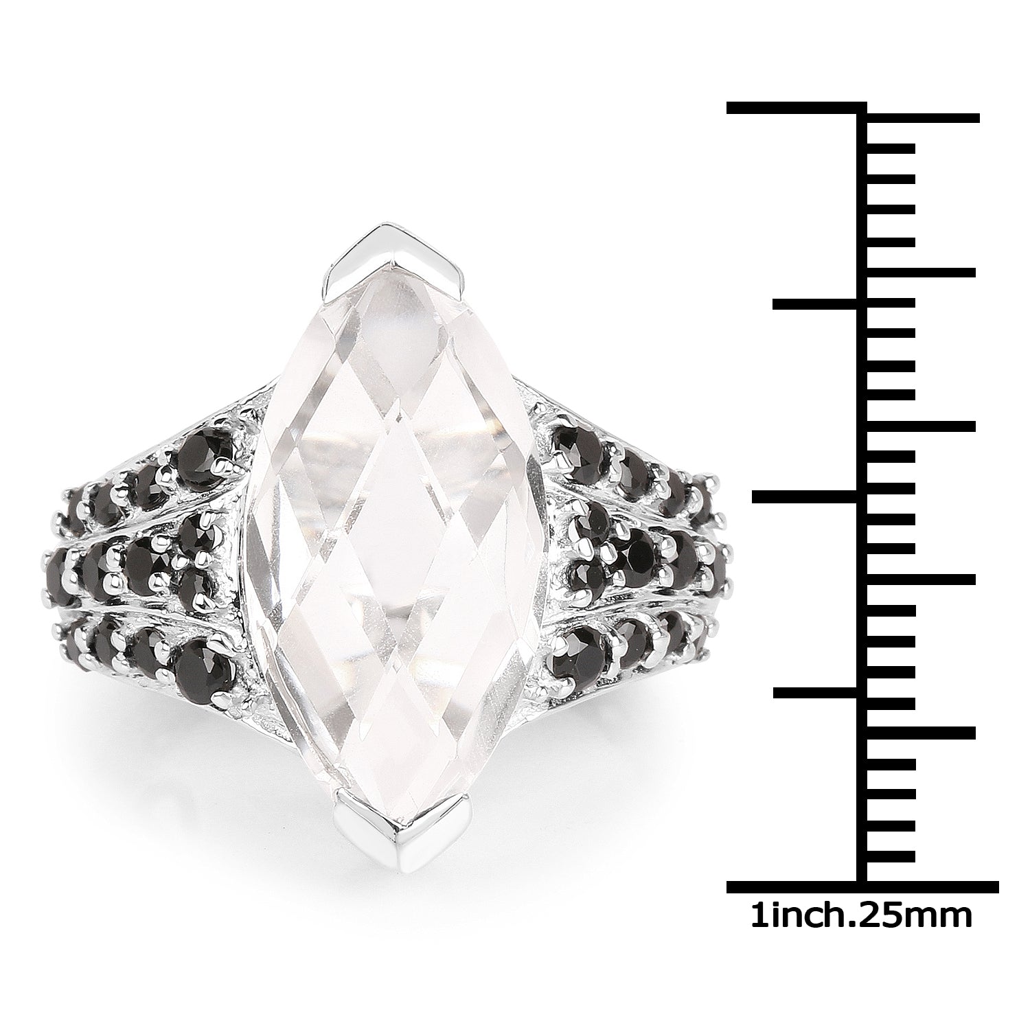 8.75 Carat Genuine Crystal Quartz & Black Spinel .925 Sterling Silver