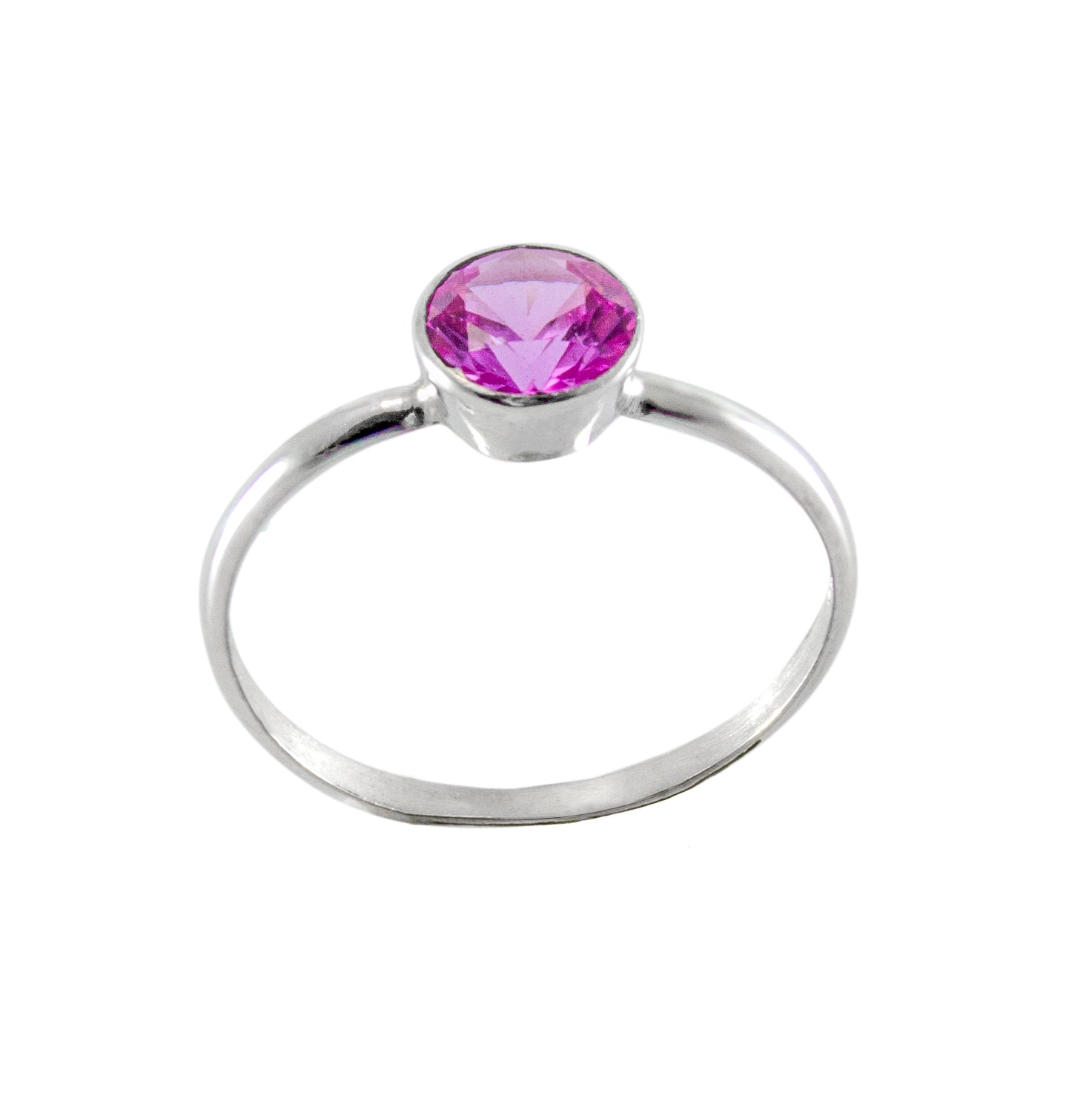 Pink Sapphire Bezel Sterling Silver Ring