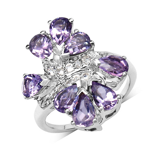 3.08 Carat Genuine Amethyst & White Topaz .925 Sterling Silver Ring