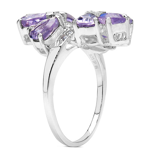 3.08 Carat Genuine Amethyst & White Topaz .925 Sterling Silver Ring