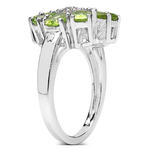 3.31 Carat Genuine Peridot & White Topaz .925 Sterling Silver Floral