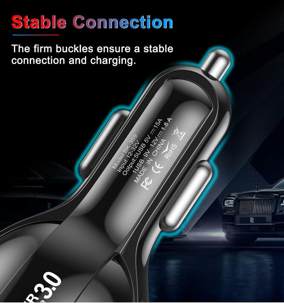 4 Port LED Car Charger + 3 in 1 Cable Combo Gold