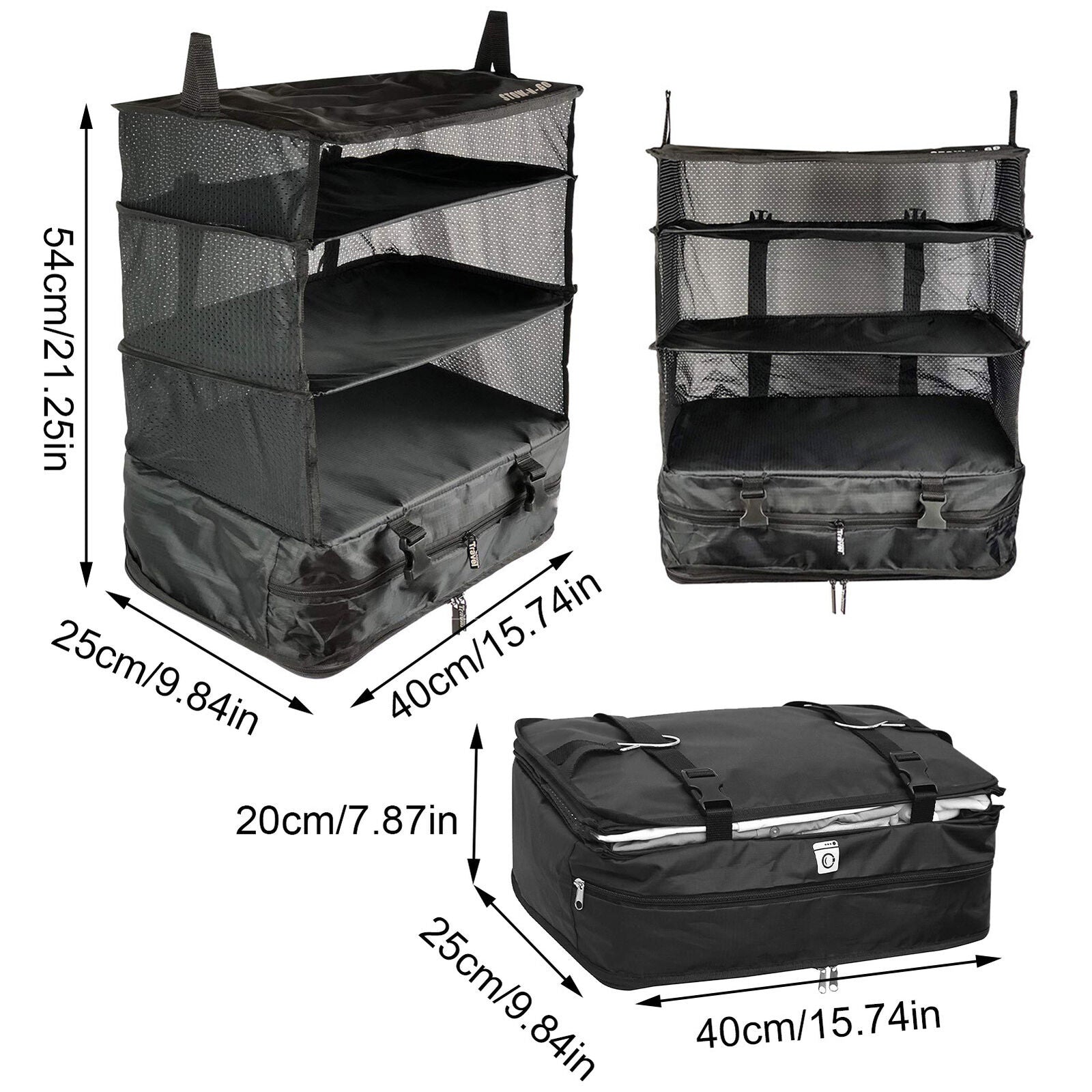 Travel Luggage Organizer And Packing with Integrated Hanging Shelves