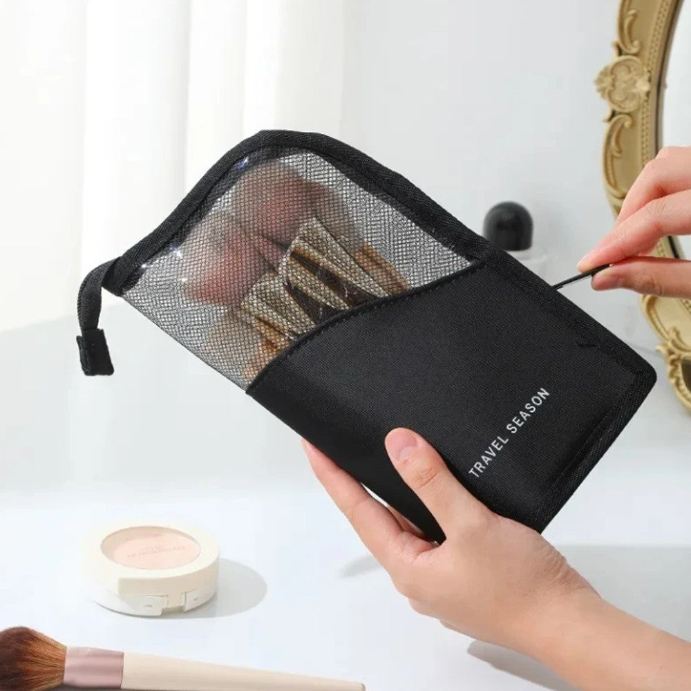 Travel Makeup Brush Holder – Clear Stand-Up Waterproof Cosmetic Organizer Pouch, Black