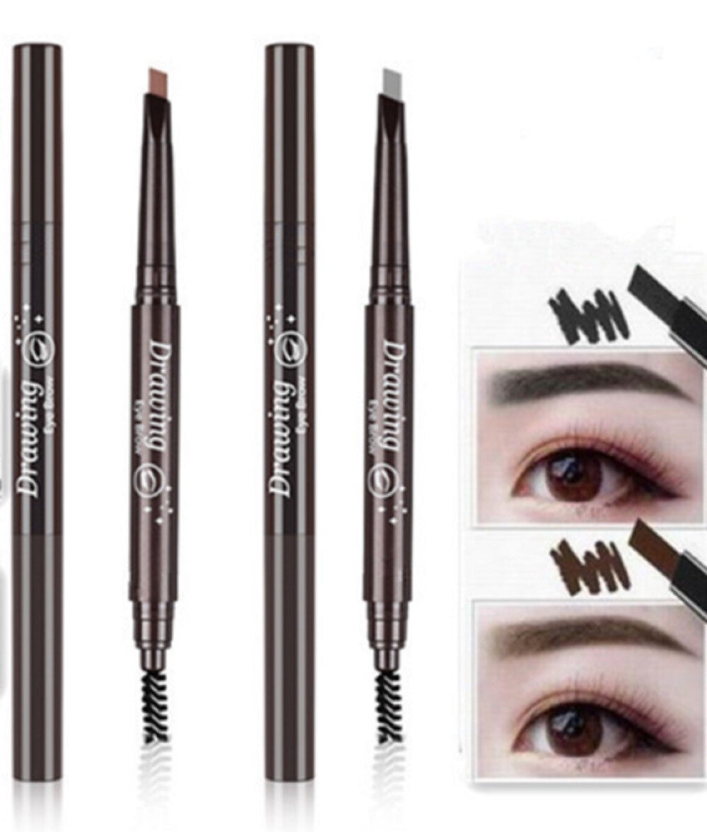 2-Pack Waterproof Retractable Eyebrow Pencil with Brush – Slant Tip Double-End, Black