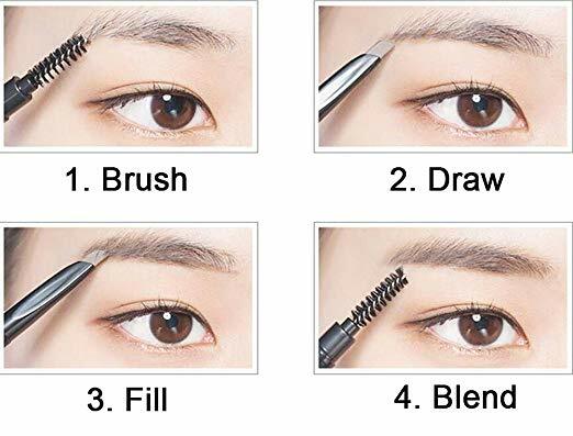 2-Pack Waterproof Retractable Eyebrow Pencil with Brush – Slant Tip Double-End, Black