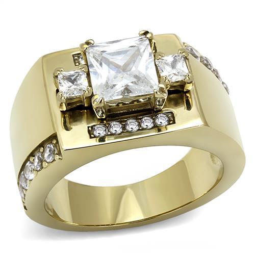 TK3078 - IP Gold(Ion Plating) Stainless Steel Ring with AAA Grade CZ