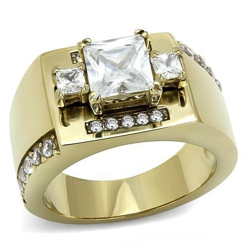 TK3078 - IP Gold(Ion Plating) Stainless Steel Ring with AAA Grade CZ