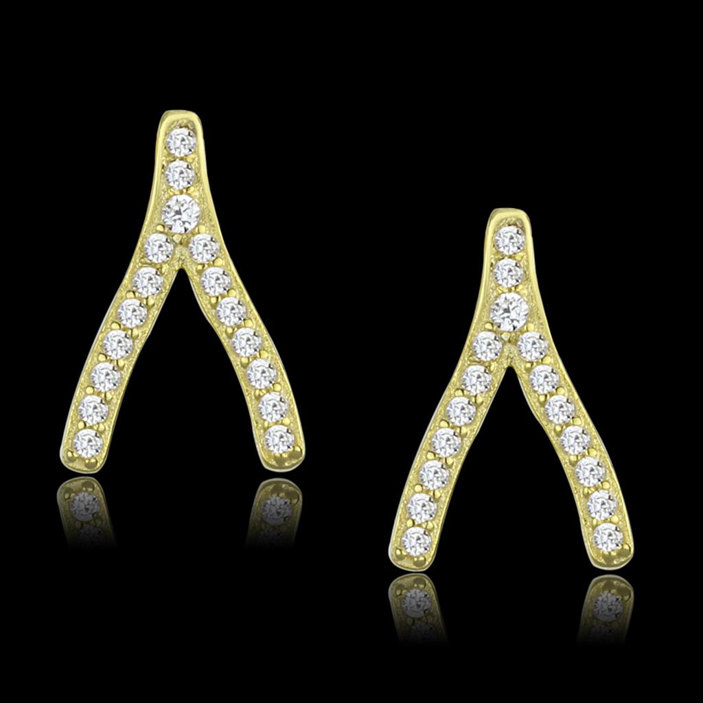 TS443 - Gold 925 Sterling Silver Earrings with AAA Grade CZ  in Clear