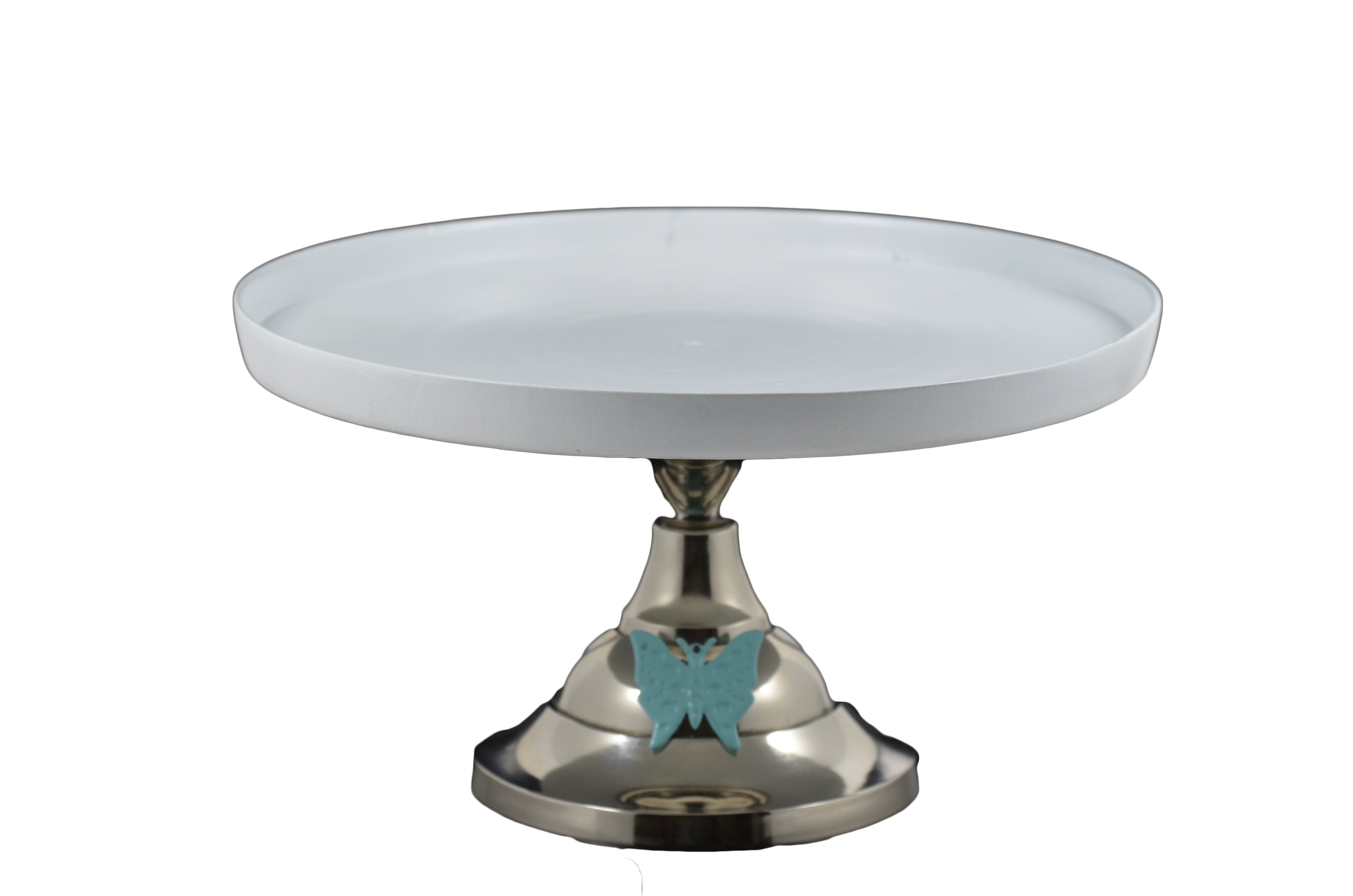 White Cake Stand with Turquoise Butterfly (10" Cake Holder)