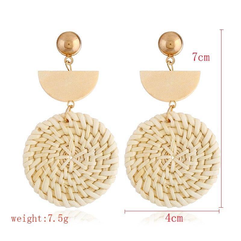 Rattan Earrings Organic Wooden Straw Weave