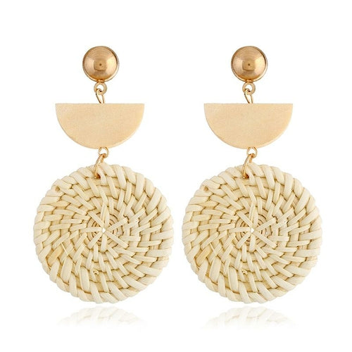 Rattan Earrings Organic Wooden Straw Weave