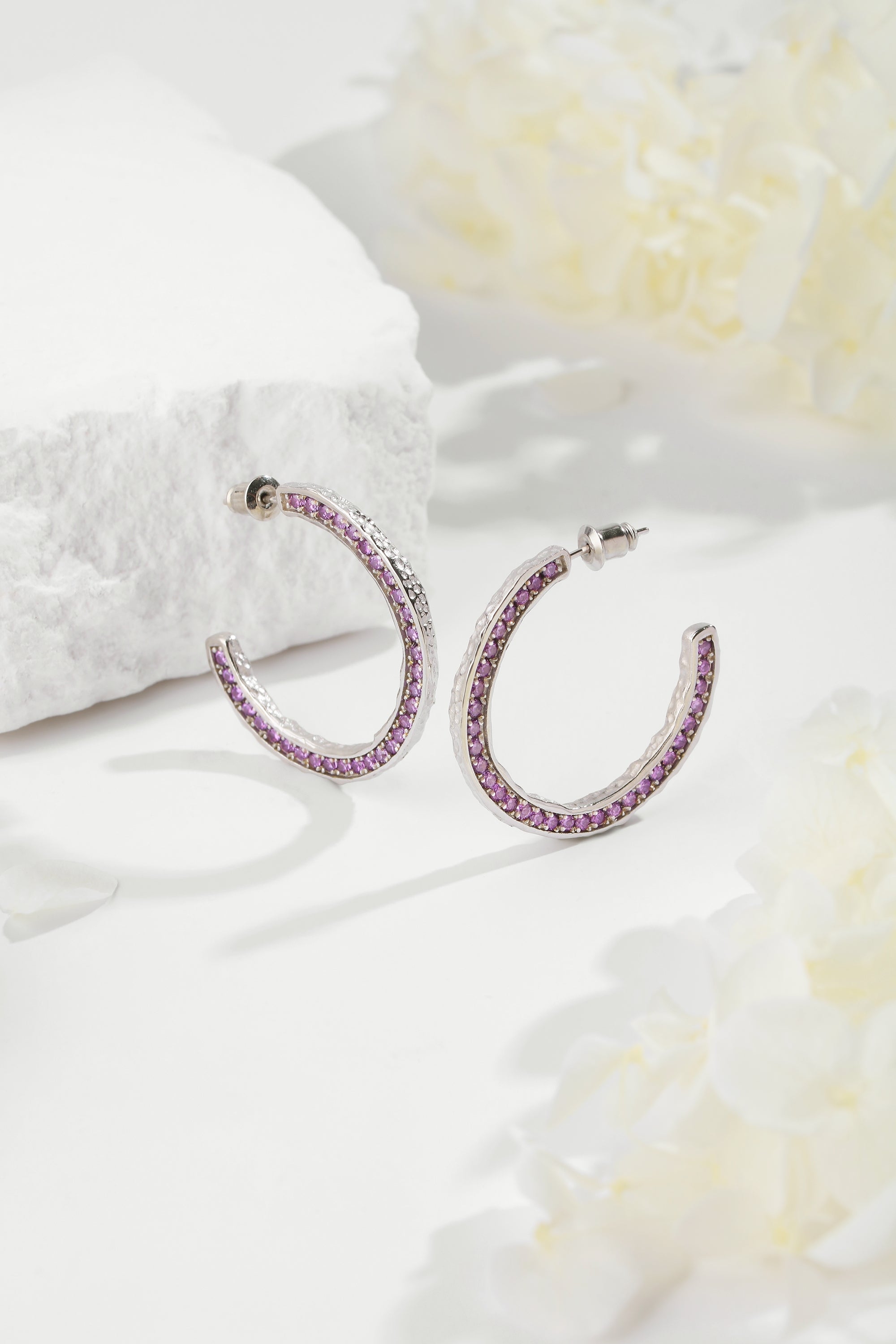 Zirconia Molten C Hoop Earrings