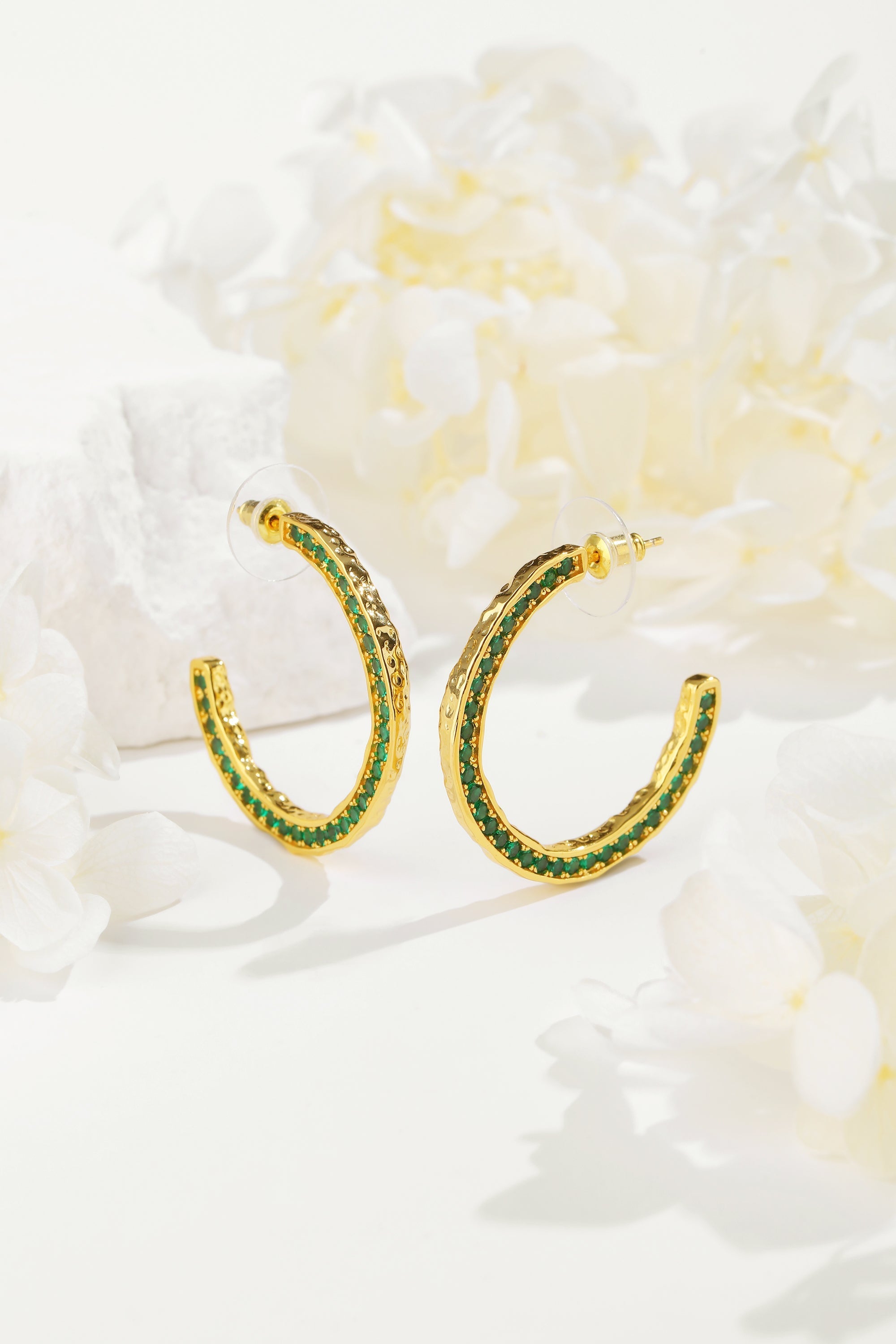 Zirconia Molten C Hoop Earrings