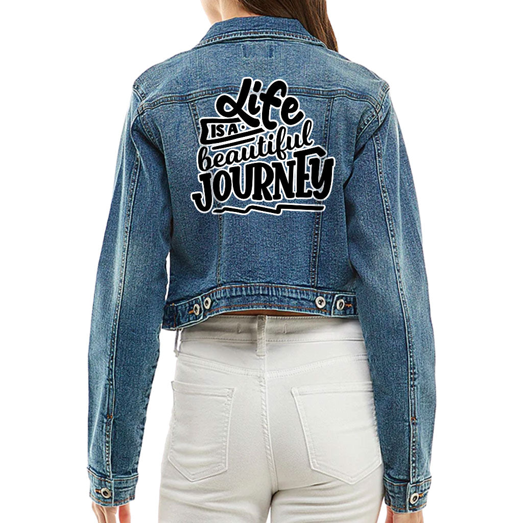 "Life is Beautiful" Cropped Women's Denim Jacket