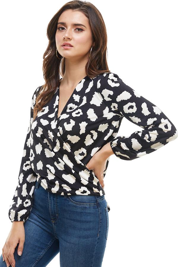 Animal Print Surplice Tie Blouse top