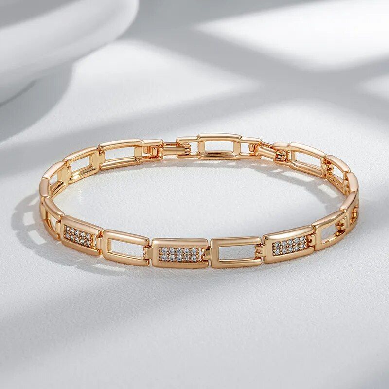 Rose Gold Square Zircon Bracelet - Luxury Geometric Link Chain for Women