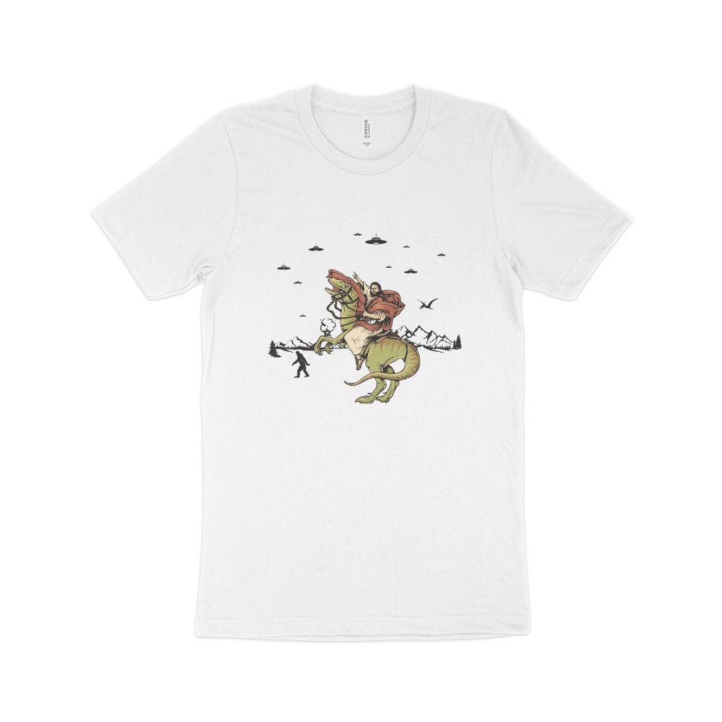 Jesus Riding Dinosaur T-Shirt Made in USA