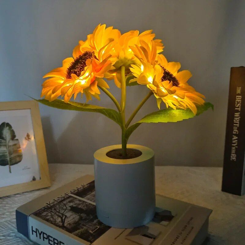 Rechargeable Sunflower LED Night Light - Creative and Novelty Bedroom Lamp for Kids and Friends