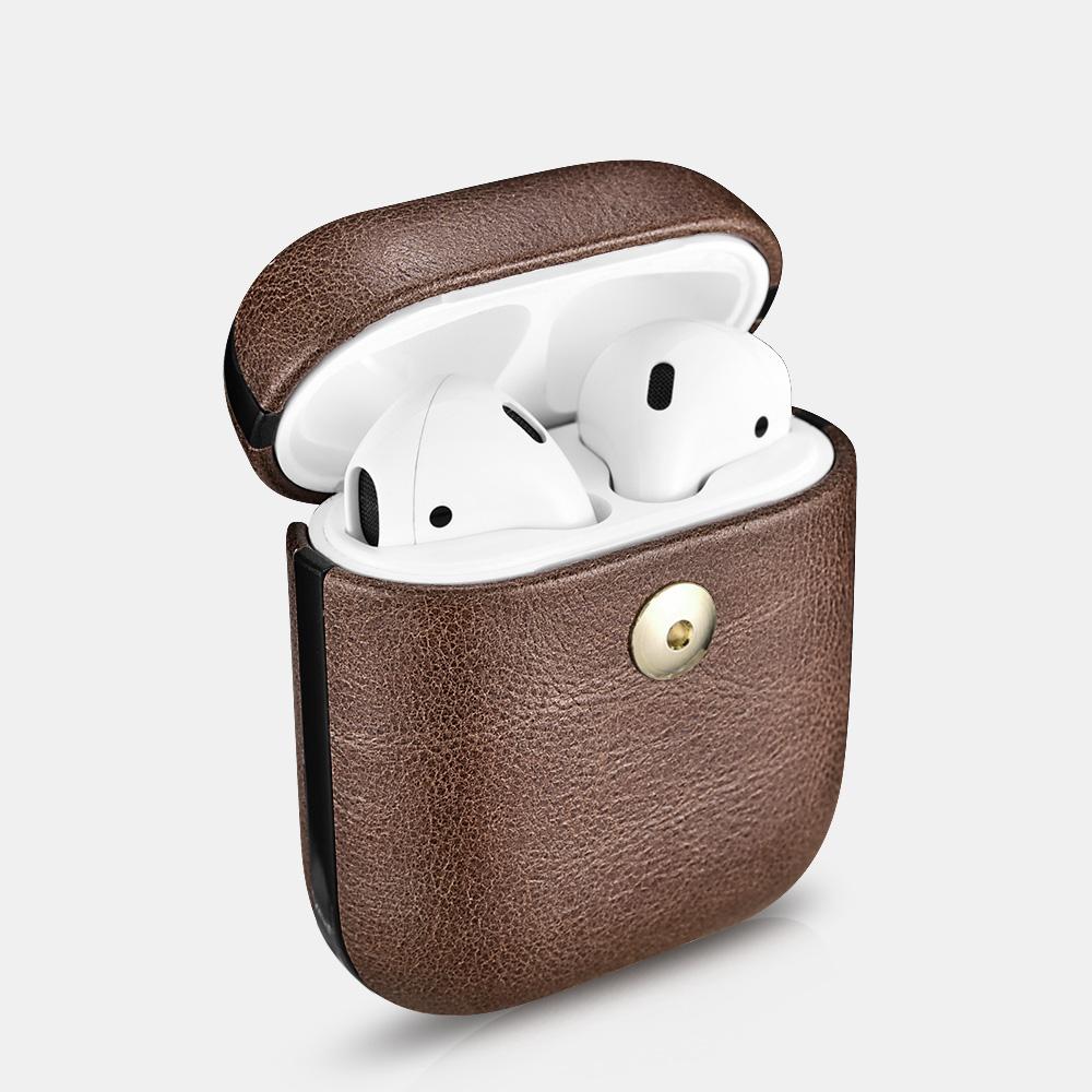 Brown Genuine Leather AirPods 2 Case with Color Embossing