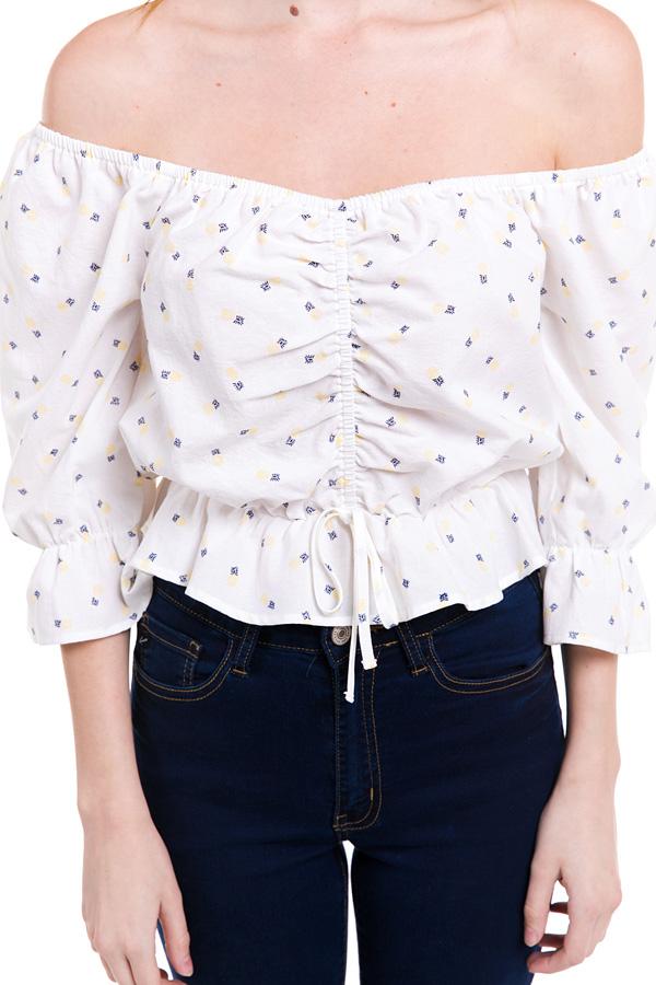 Ditsy Floral Rouched Front Peasant Top