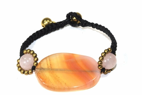 Peach Agate Slice & Rose Quartz Bracelet