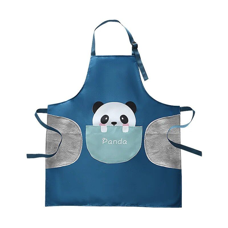 Charming Cartoon Animal Waterproof Apron with Big Pocket & Hand-Wiping Cloth