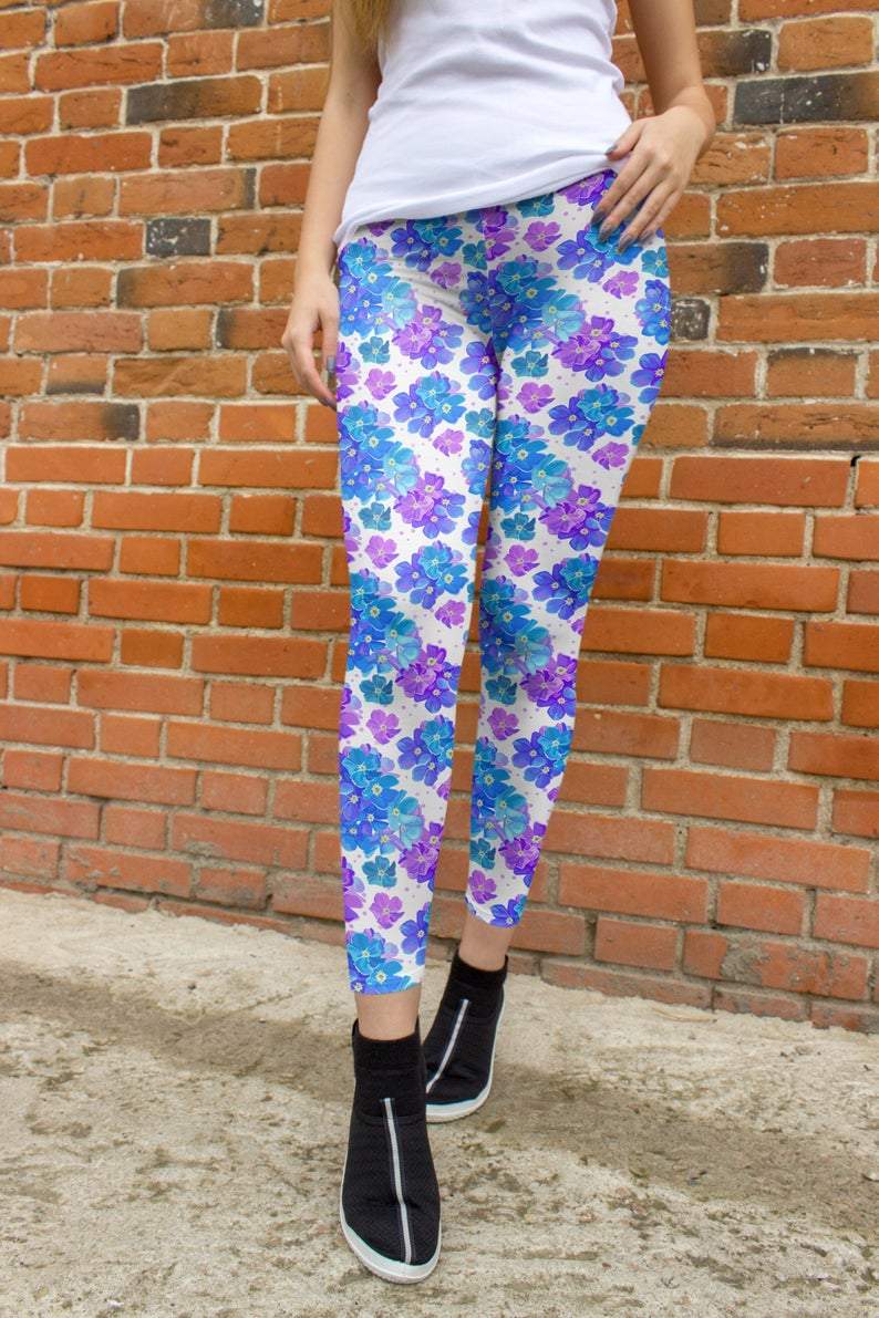 Blue Floral Printed leggings, Capris and Shorts