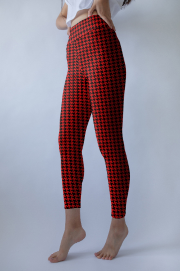 Red Houndstooth leggings, Capris and Shorts